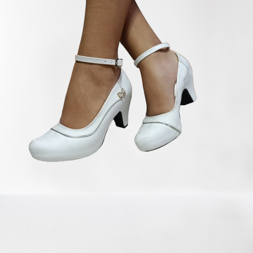 Zapatos de mujer taco bajo blanco (E5.BL)