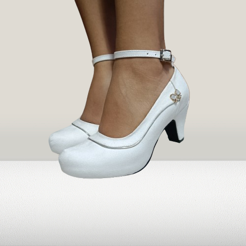 Zapatos de mujer taco bajo blanco (E5.BL)