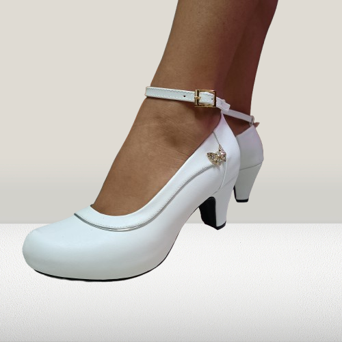 Zapatos de mujer taco bajo blanco (E5.BL)