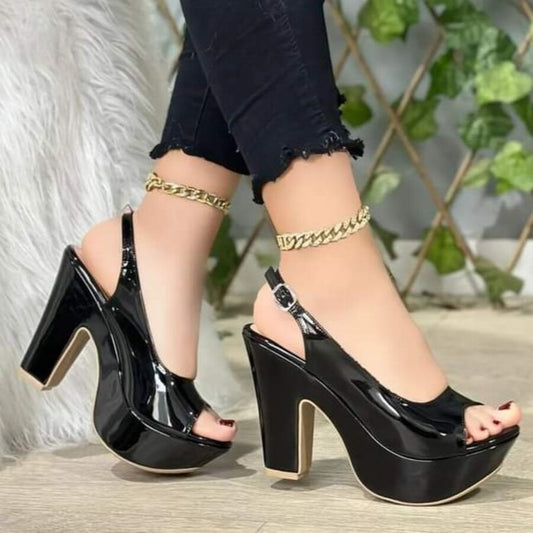 Sandalia alta negra charol (SL75.H) - Gabybru Calzados