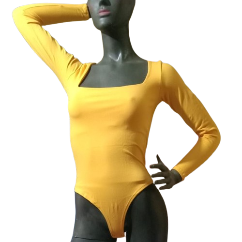 Bodys Mostaza de Mujer cuello cuadrado