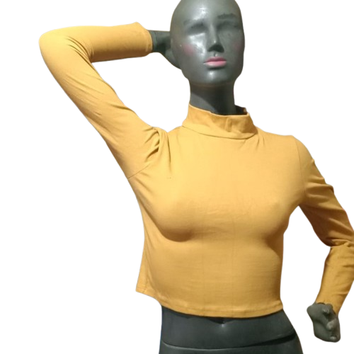 Crop Manga Larga Mostaza de Mujer cuello Alto