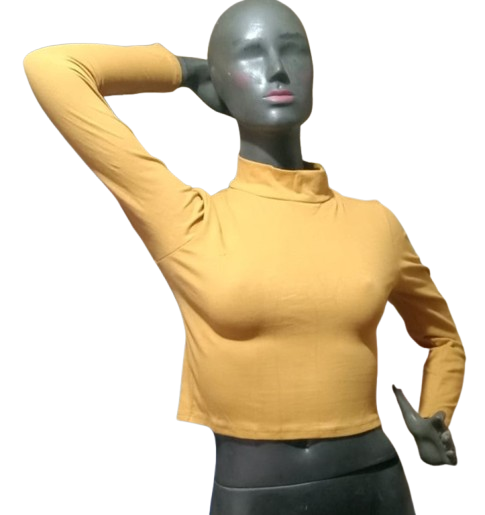 Crop Manga Larga Mostaza de Mujer cuello Alto