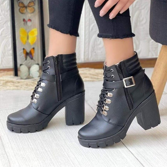 Botin de Mujer Negro Taco Medio (BA43.N)