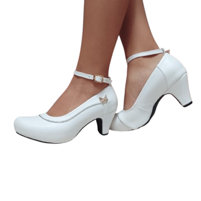 Zapatos de mujer taco bajo blanco (E5.BL)