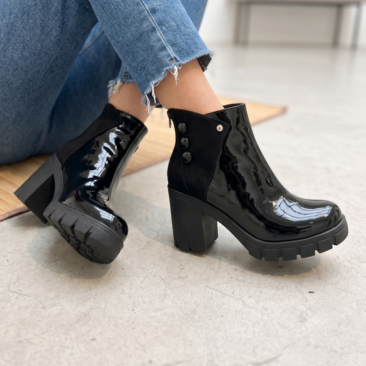 Botin de Mujer Negro Gamuza Charol Alto (BA151.N)