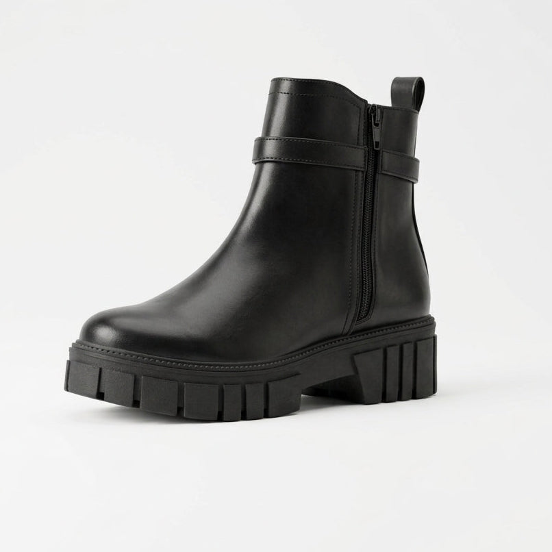 Botines de Mujer Negro Taco Bajo Con Hebilla(BA153.E)