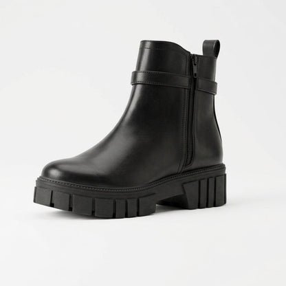 Botines de Mujer Negro Taco Bajo Con Hebilla(BA153.E)