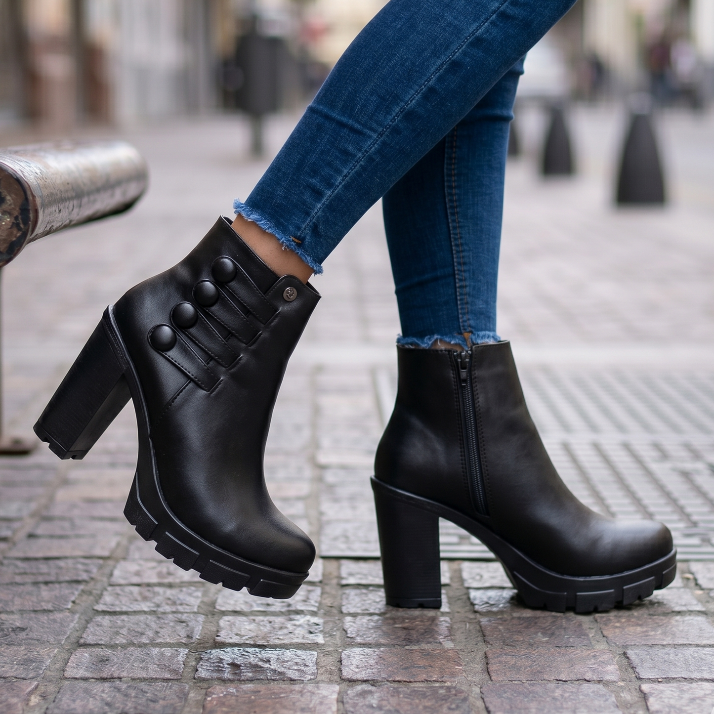 Botin De Mujer Negro Alto Liviano (BA73.E)