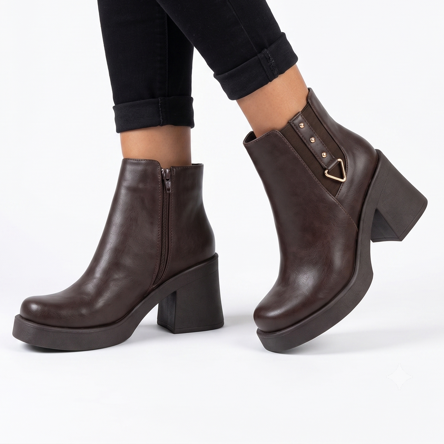 Botin Mujer Cafe Chocolate Plataforma Taco Cuadrado(BA79.EF)