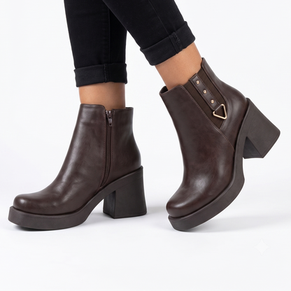 Botin Mujer Cafe Chocolate Plataforma Taco Cuadrado(BA79.EF)