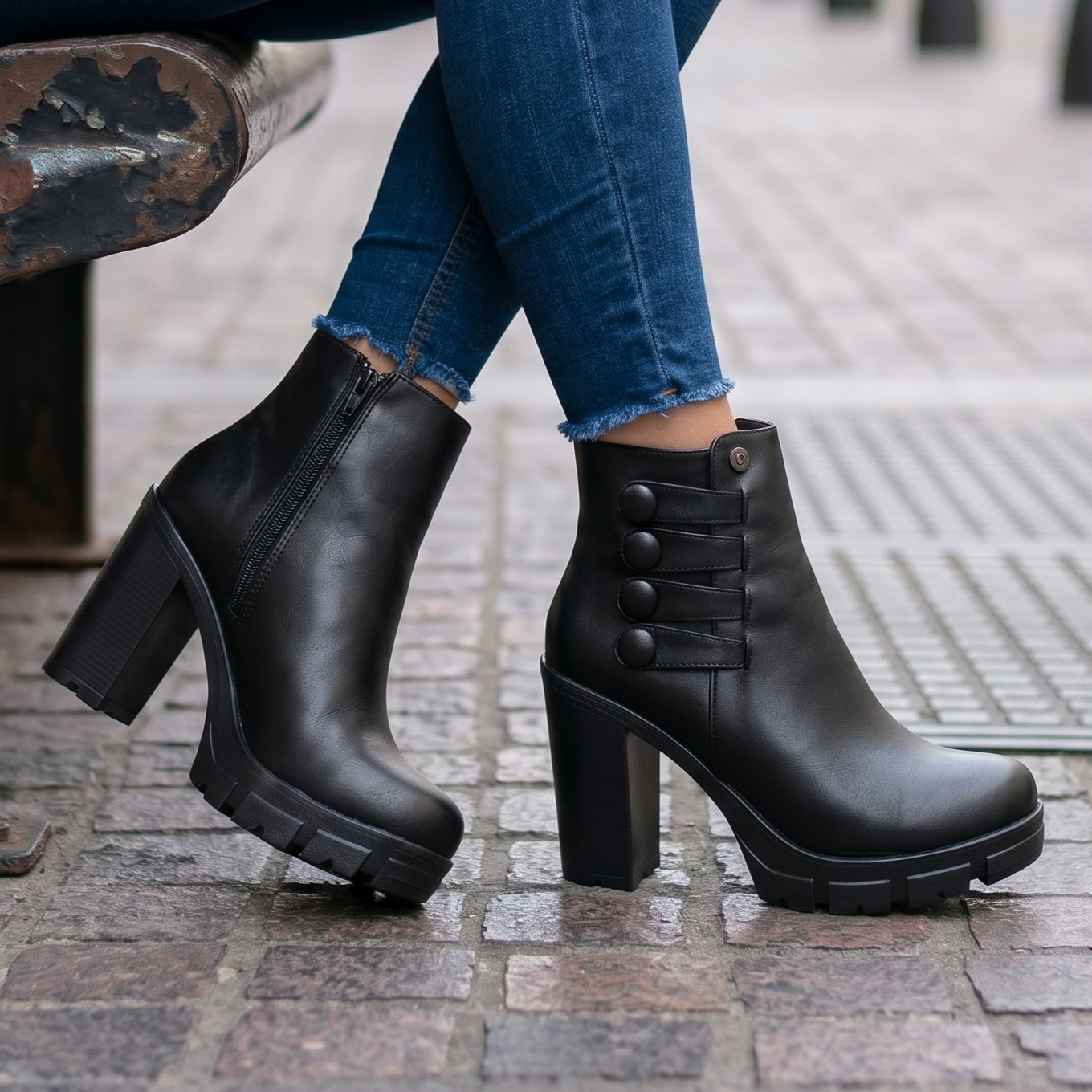 Botin De Mujer Negro Alto Liviano (BA73.E)