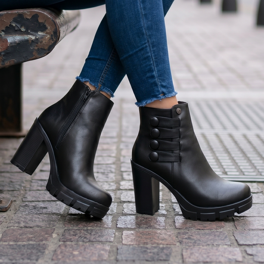 Botin De Mujer Negro Alto Liviano (BA73.E)