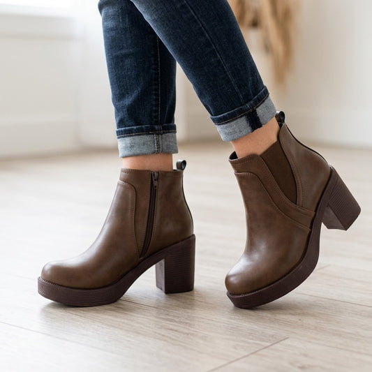 Botin Taco Grueso Cafe Eco cuero Mujer(BA55.Mr)