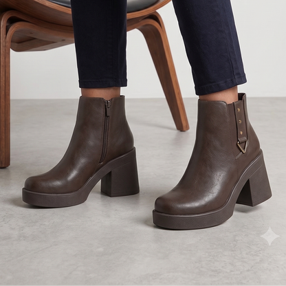 Botin Mujer Cafe Chocolate Plataforma Taco Cuadrado(BA79.EF)