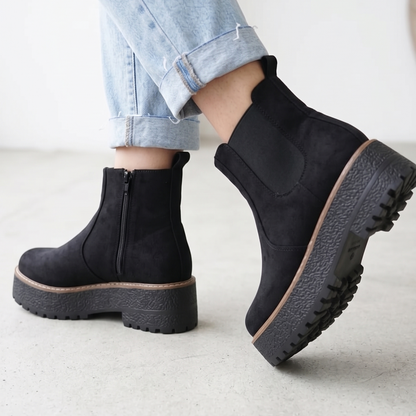 Botines de Mujer Negro Gamuza tipo Chelsea Plataforma (BA154.N)
