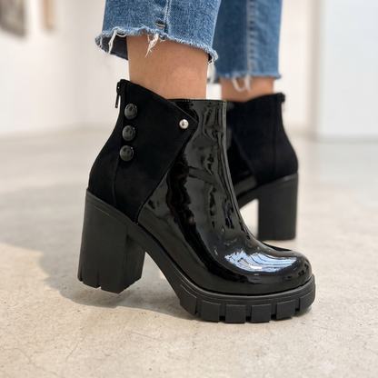 Botin de Mujer Negro Gamuza Charol Alto (BA151.N)