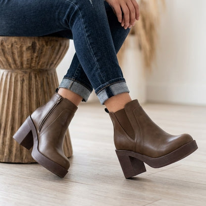 Botin Taco Grueso Cafe Eco cuero Mujer(BA55.Mr)