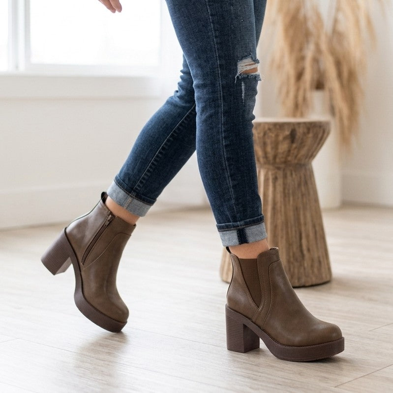 Botin Taco Grueso Cafe Eco cuero Mujer(BA55.Mr)