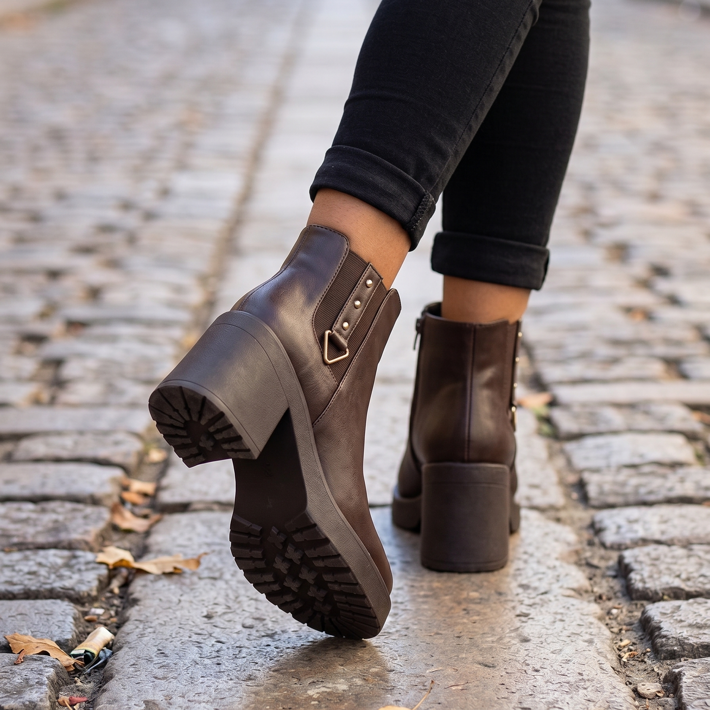 Botin Mujer Cafe Chocolate Plataforma Taco Cuadrado(BA79.EF)