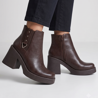 Botin Mujer Cafe Chocolate Plataforma Taco Cuadrado(BA79.EF)