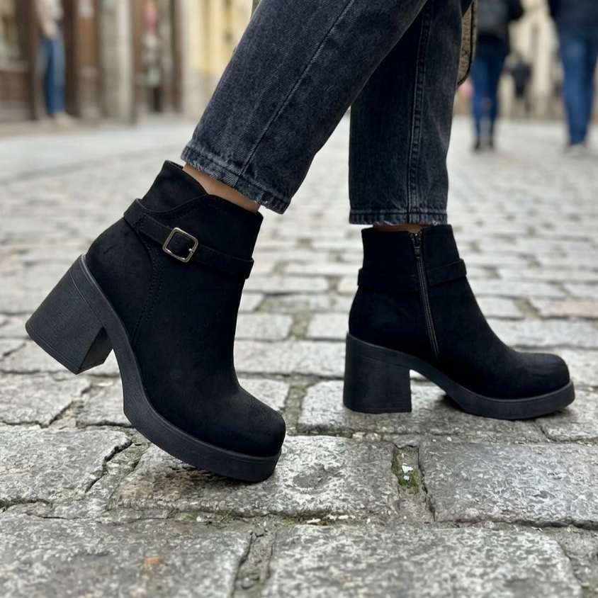 Botin de Mujer Negro Alto medio Gamuza (BA123.N)