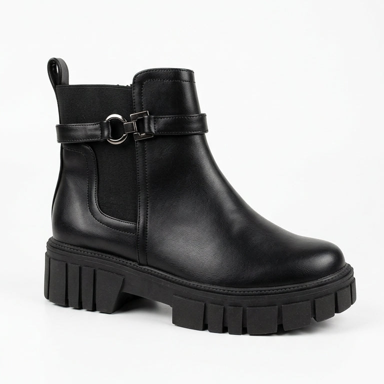 Botines de Mujer Negro Taco Bajo Con Hebilla(BA153.E)