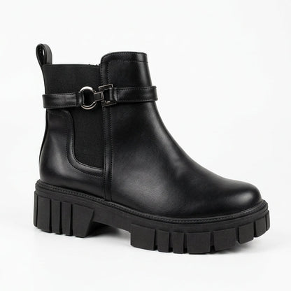 Botines de Mujer Negro Taco Bajo Con Hebilla(BA153.E)