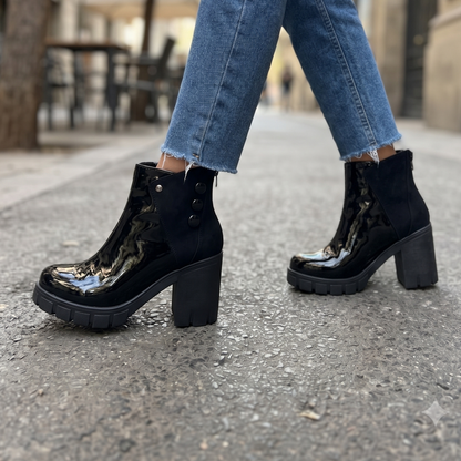 Botin de Mujer Negro Gamuza Charol Alto (BA151.N)