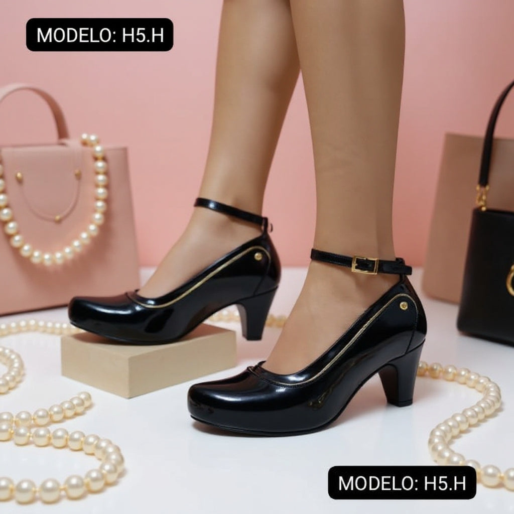 Zapato negro charol mujer bajo (H5.H)