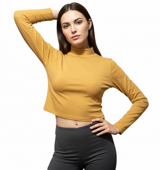 Crop Manga Larga Mostaza de Mujer cuello Alto