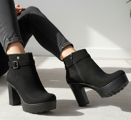 Botin de mujer negro taco alto gamuza (BA110.N)