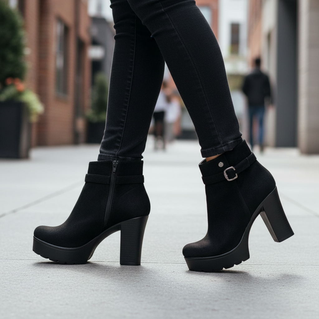 Botin de mujer negro taco alto gamuza (BA110.N)