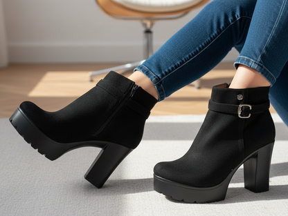 Botin de mujer negro taco alto gamuza (BA110.N)