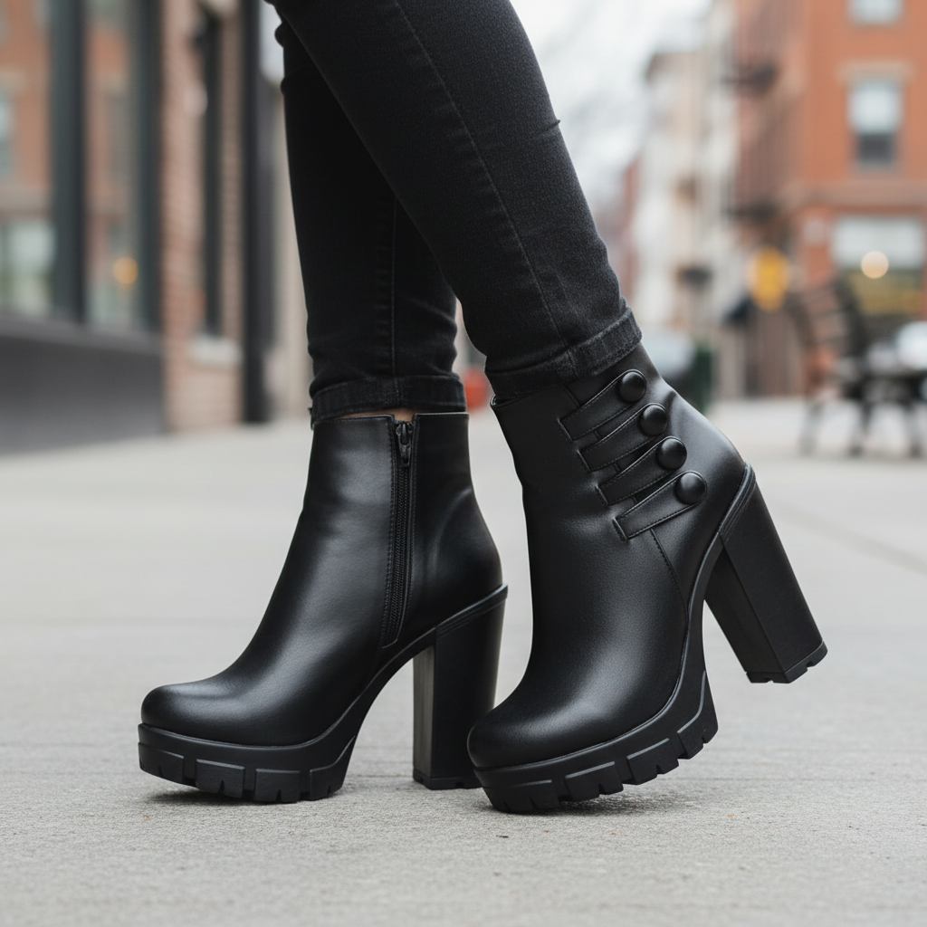 Botin De Mujer Negro Alto Liviano (BA73.E)