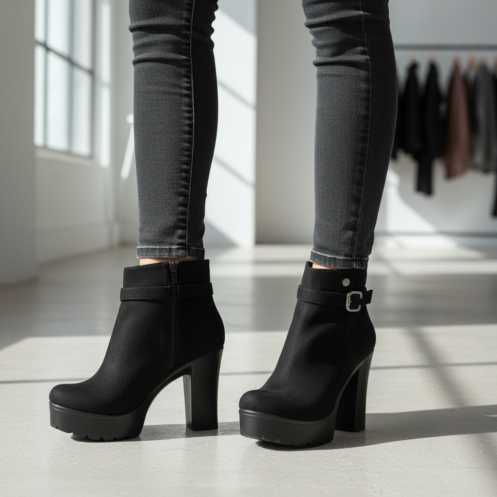 Botin de mujer negro taco alto gamuza (BA110.N)