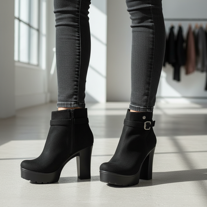 Botin de mujer negro taco alto gamuza (BA110.N)