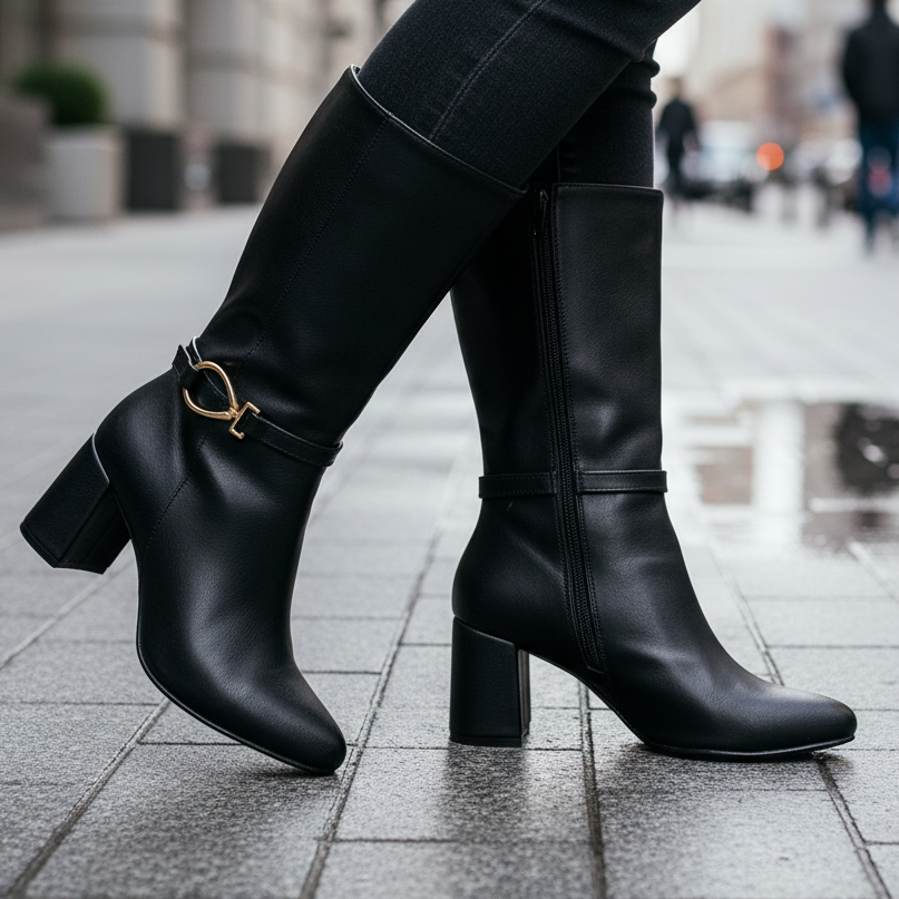 Bota de Mujer negra corta taco medio (BT56.E)