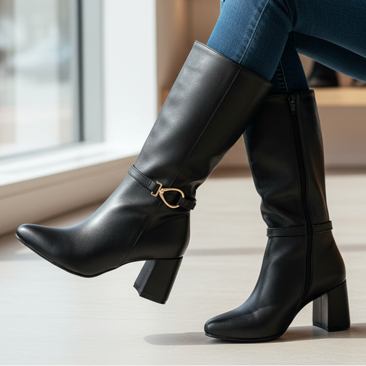 Bota de Mujer negra corta taco medio (BT56.E)