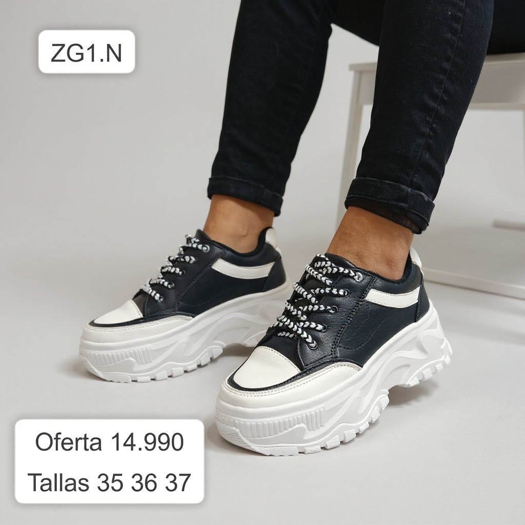 Zapatillas Plataforma Negra/Blanca (ZG1.NB)