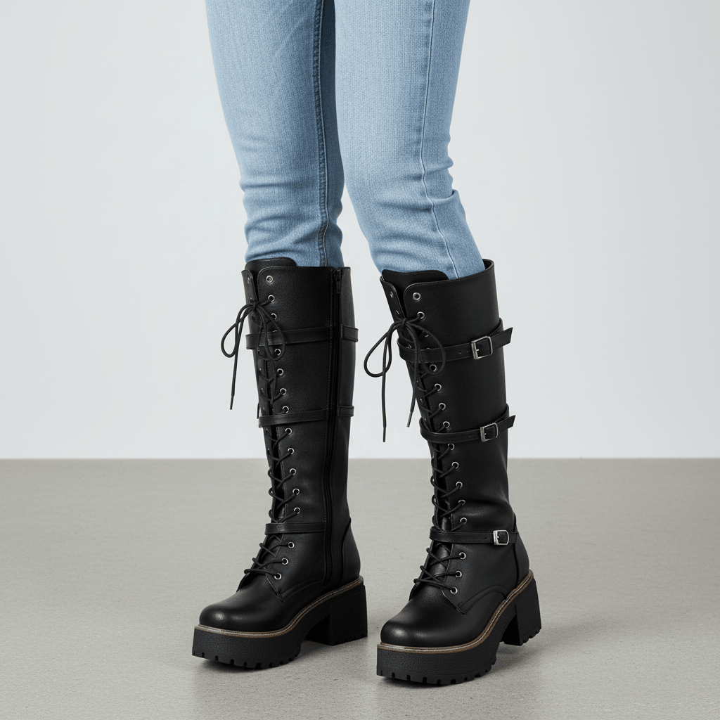 Bota de Mujer Alta Cordones (BT54.E) - Gabybru Calzados