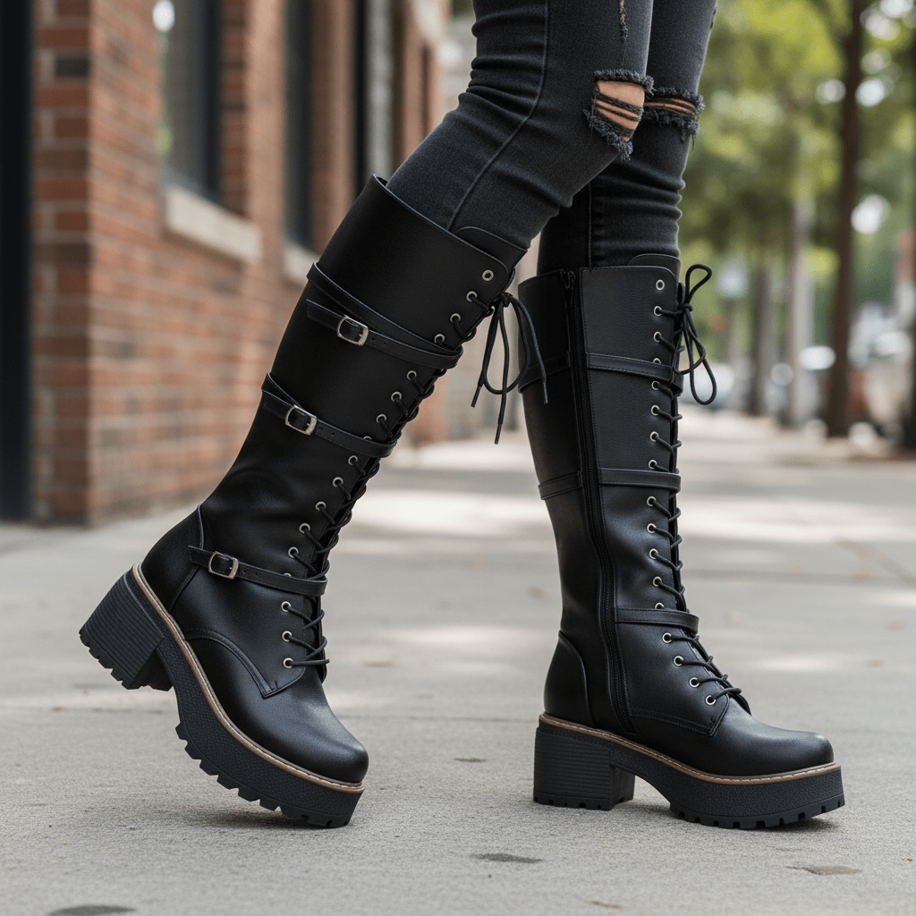 Bota de Mujer Alta Cordones (BT54.E) - Gabybru Calzados
