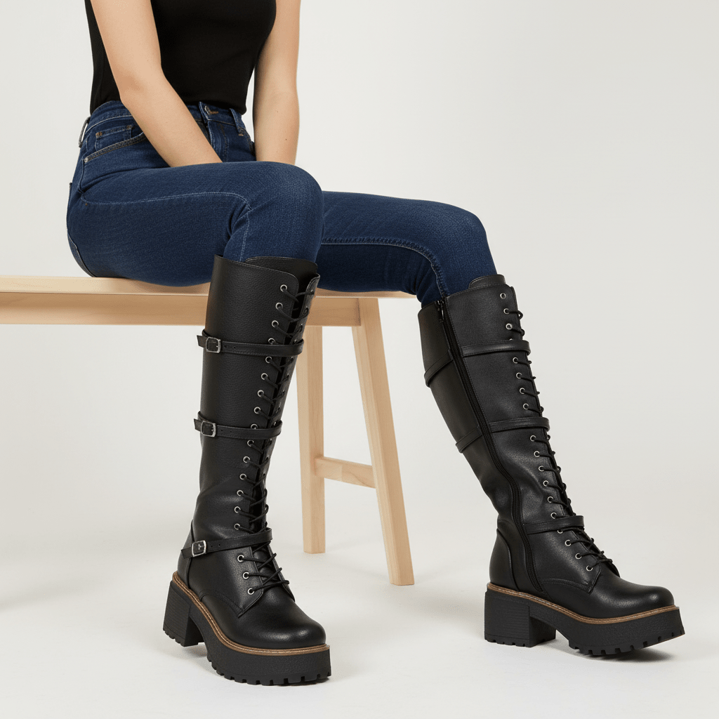 Bota de Mujer Alta Cordones (BT54.E) - Gabybru Calzados
