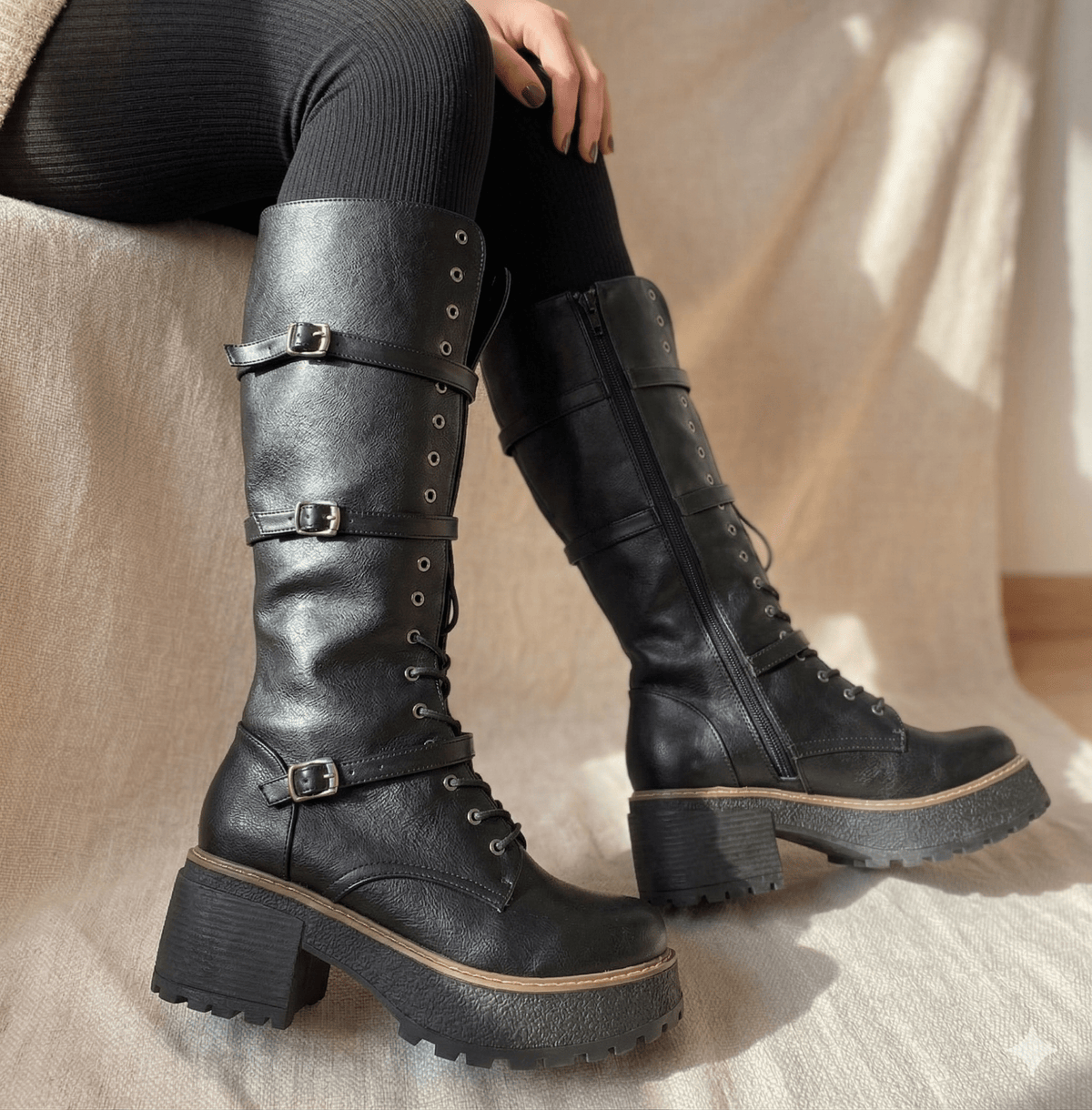 Bota de Mujer Alta Cordones (BT54.E) - Gabybru Calzados