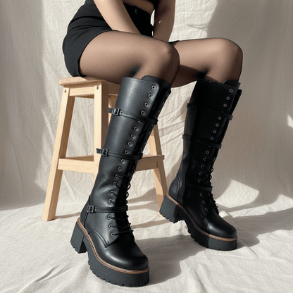 Bota de Mujer Alta Cordones (BT54.E) - Gabybru Calzados
