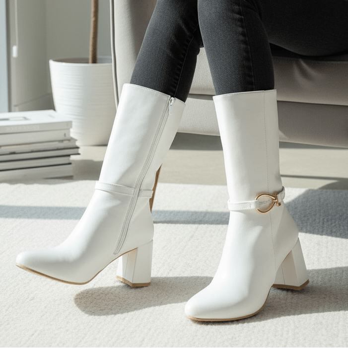 Bota de Mujer Blanca corta taco medio (BT56.BL) - Gabybru Calzados