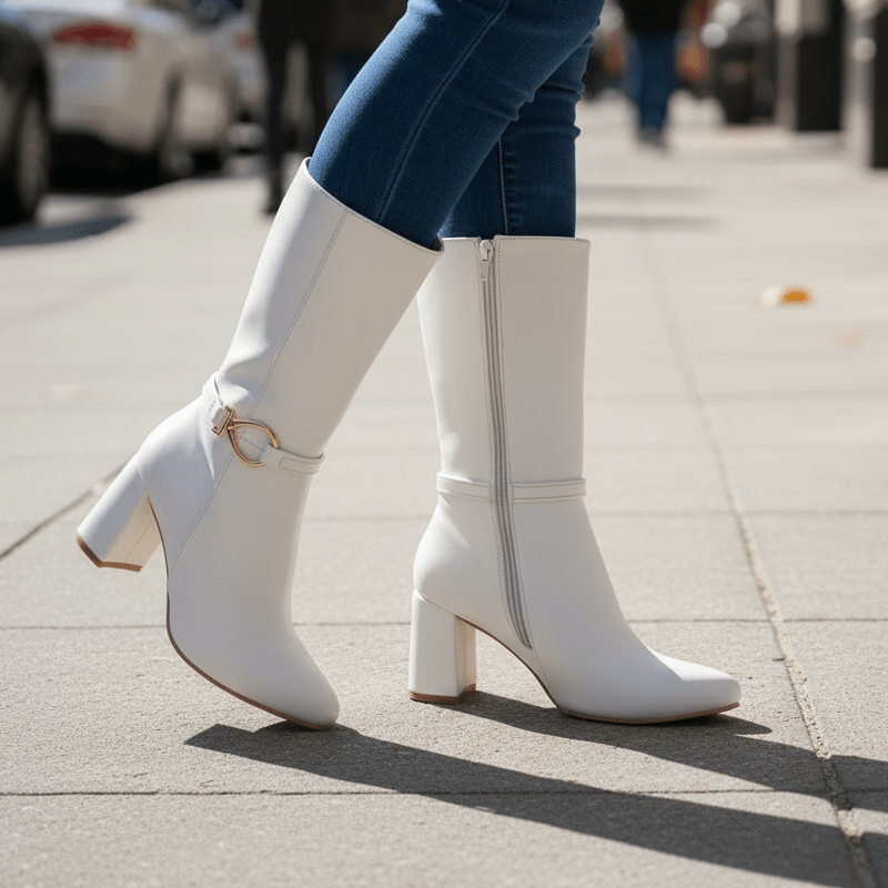 Bota de Mujer Blanca corta taco medio (BT56.BL) - Gabybru Calzados