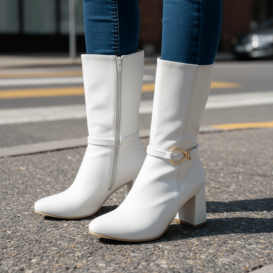 Bota de Mujer Blanca corta taco medio (BT56.BL) - Gabybru Calzados