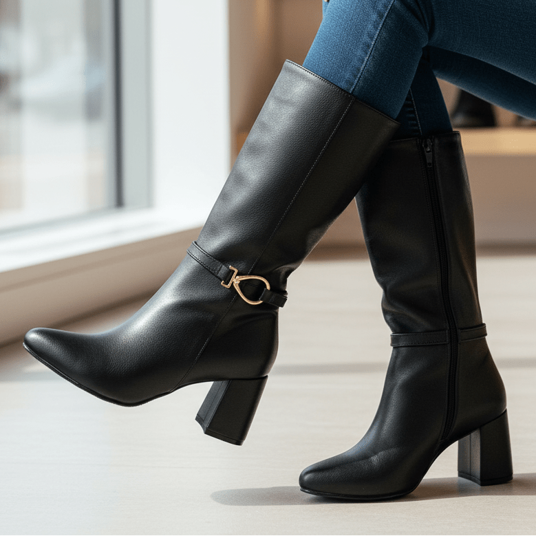 Bota de Mujer negra corta taco medio (BT56.E) - Gabybru Calzados