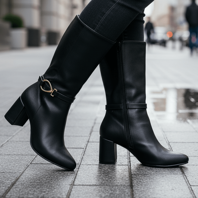 Bota de Mujer negra corta taco medio (BT56.E) - Gabybru Calzados